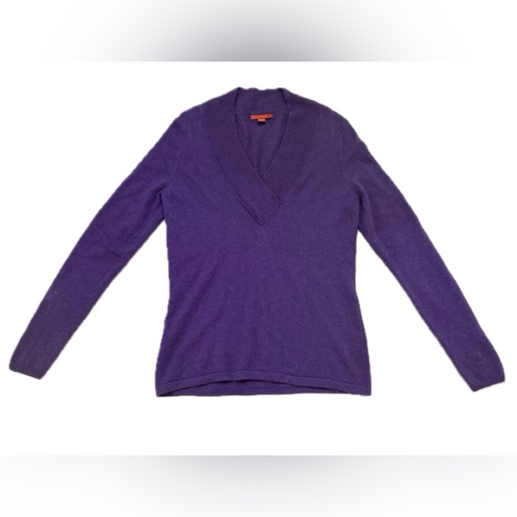 Saffron Sweaters - Saffron 100% Cashmere Dark Purple V-Neck Ribbed Sweater Medium Cozy Cottagecore